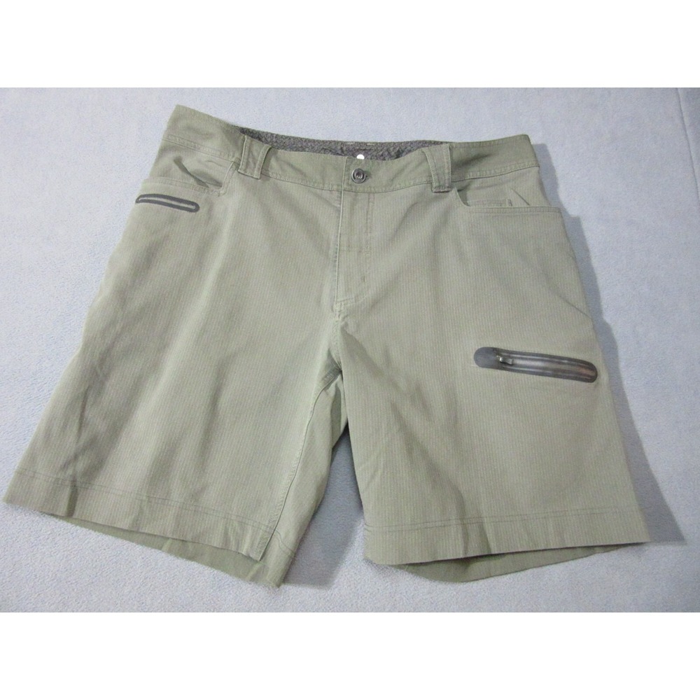 Lululemon Shorts Mens 40 Green Stretch Mid Rise Logo Athletica Pockets Zip-Fly